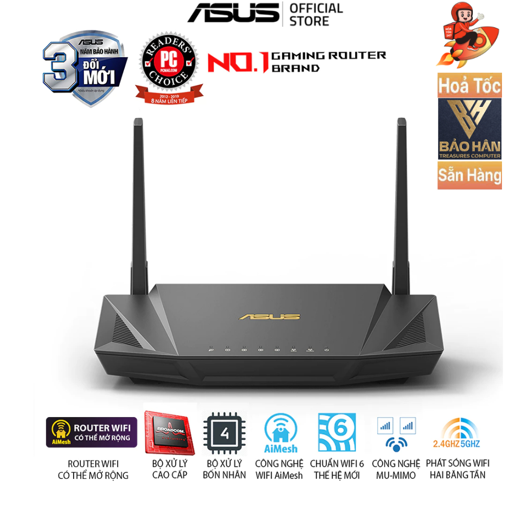 Router Wifi Asus RT-AX56U Chuẩn AX1800 Dual Band WiFi 6  (router WiFi có thể mở rộng) - Hàng Chính H