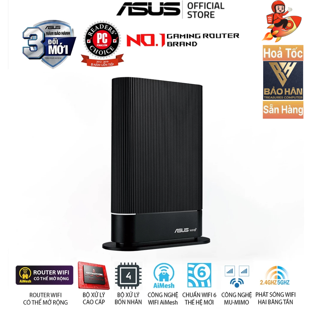 Bộ định tuyến AiMesh WiFi6 Dual Band (802.11ax) RT-AX59U AX4200/ 574+3603 Mbps (Router có thể mở rộn