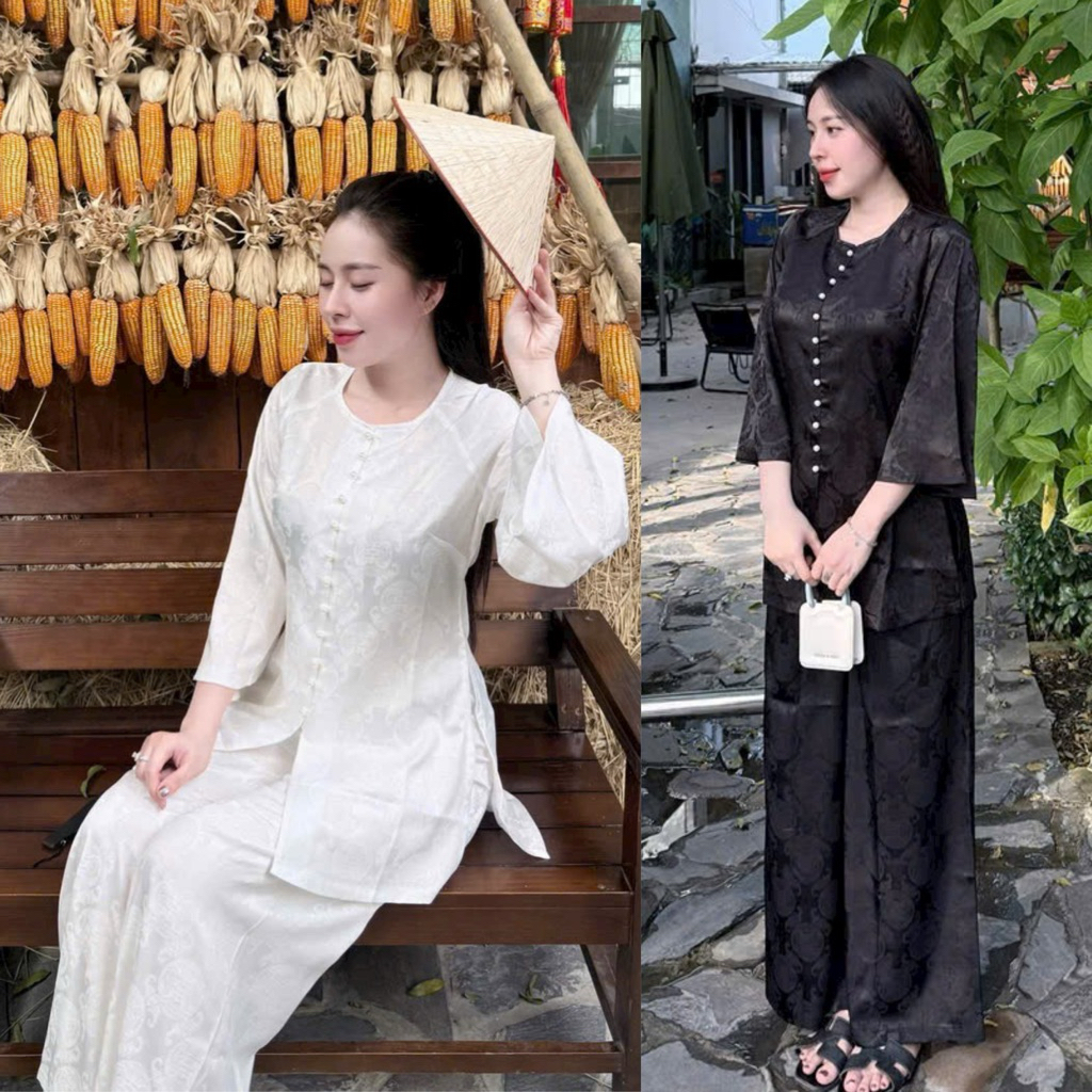 Gấm Suông Mợ Ba Cao Cấp Nữ # Đồ Lam Đi Chùa