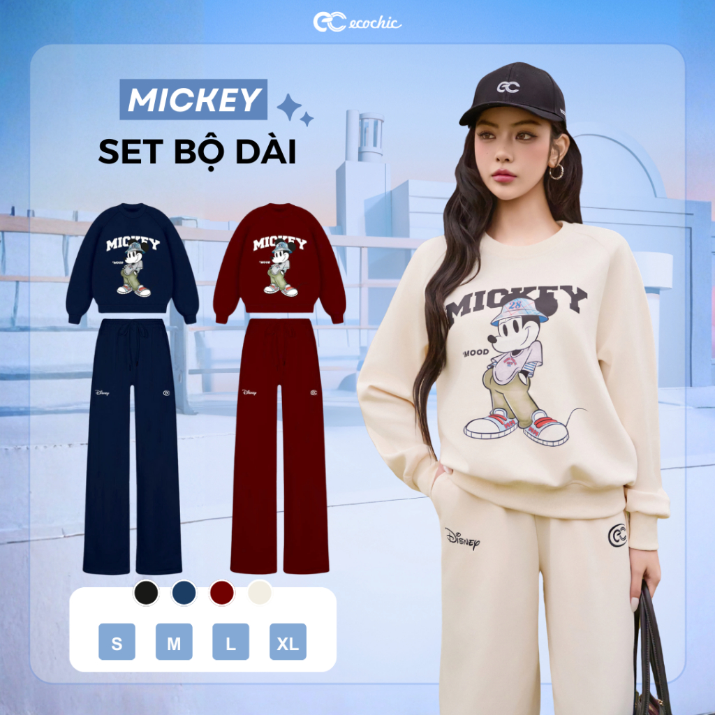 Set bộ Mickey Ecochic Áo Sweater Quần Ống Suông Dài Chất Liệu Cao Cấp SD004
