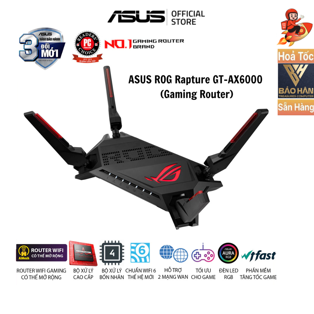 Router Wifi 6 ASUS GT-AX6000 Chuẩn AX6000 Hai Băng Tần Kép (router WiFi có thể mở rộng) - Hàng Chính