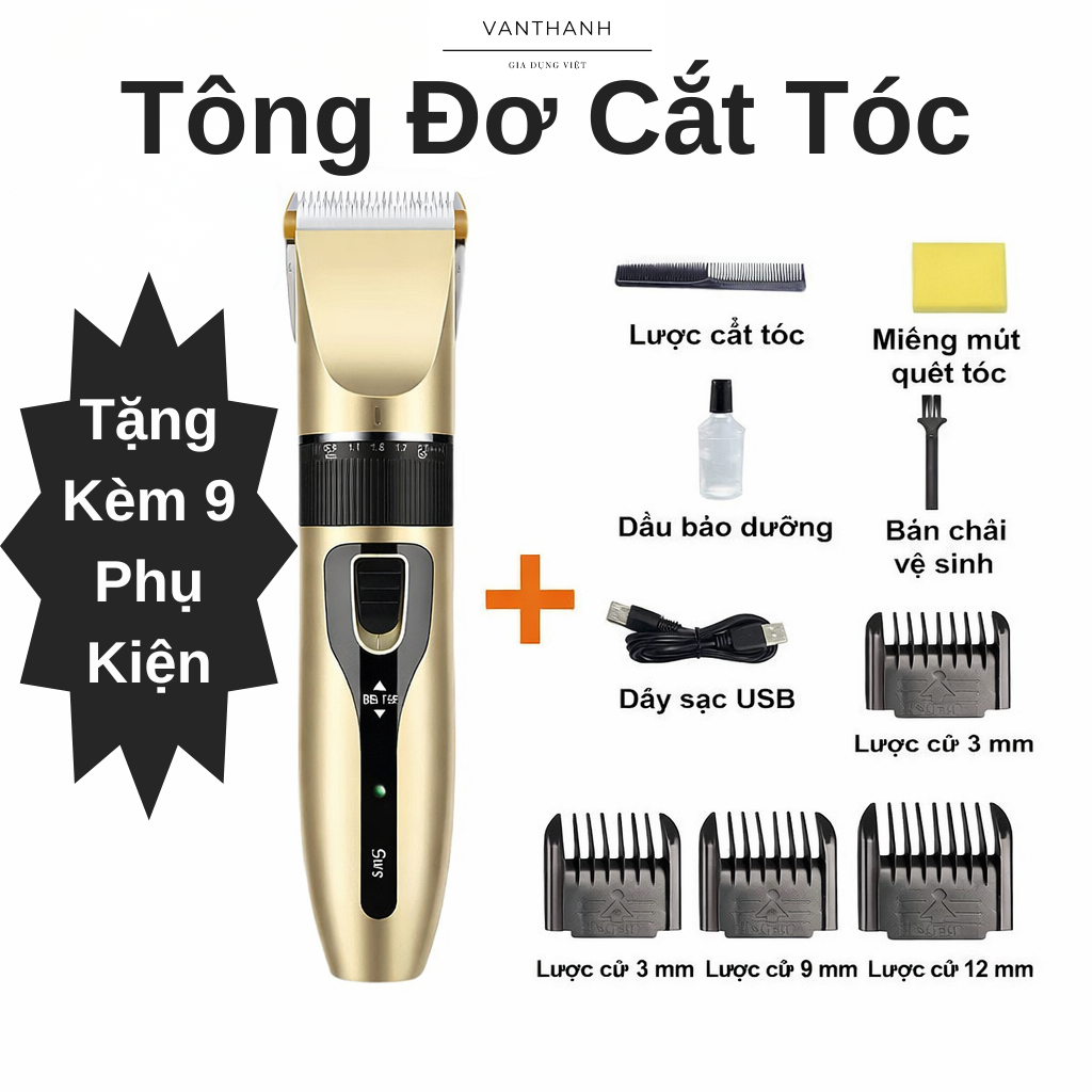 Tông Đơ Cắt Tóc Cầm Tay - Máy Hớt Tóc Mạnh Mẽ Cho Gia Đình Dây Sạc Đầu USB Có Thể Sạc Lại