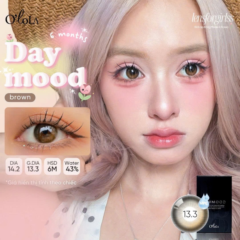 Kính áp tròng GIÃN TRÒNG hiệu ứng hightlight DAYMOOD BROWN (6M) chính hãng OLOLA | Lens Cận | LENSFO