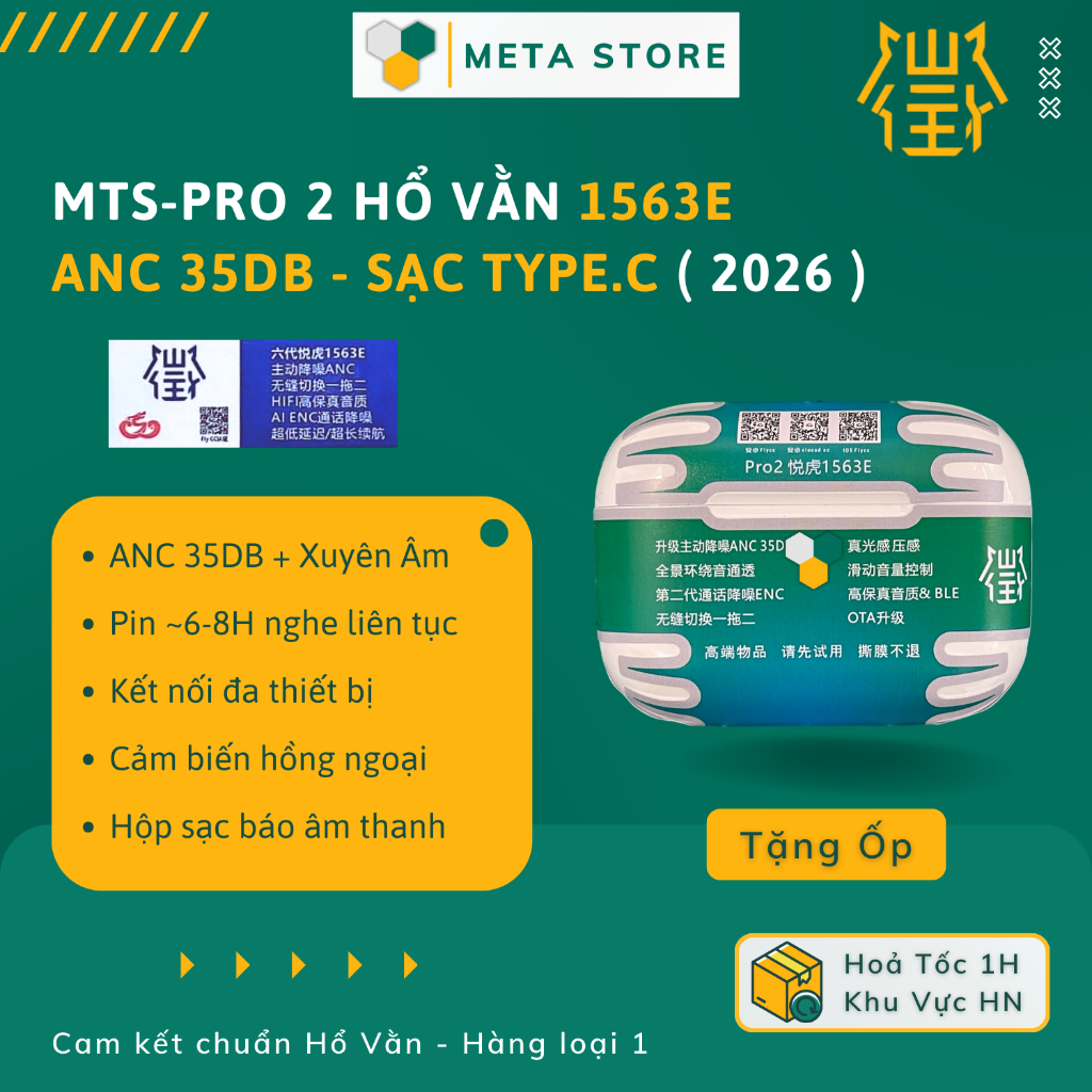 [ New Version ] Tai nghe Bluetooth MTS-Pro 2 Hổ Vằn 1563E ANC 35DB - Xuyên Âm HDR, Vuốt Tăng/Giảm Âm