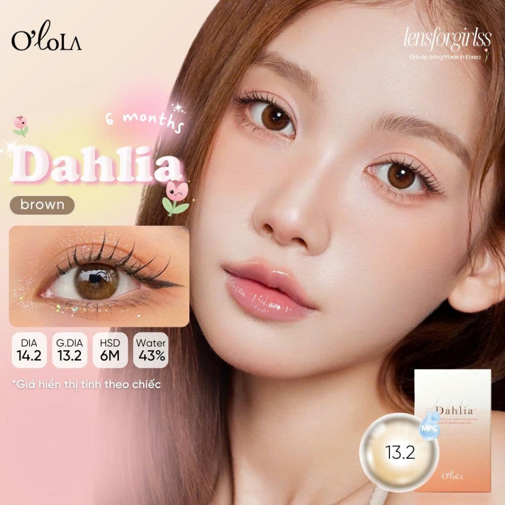 Lens Nâu | Kính áp tròng GIÃN TRÒNG ẨM CAO nâu phủ bóng DAHLIA BROWN chính hãng OLOLA | Lens Cận | L