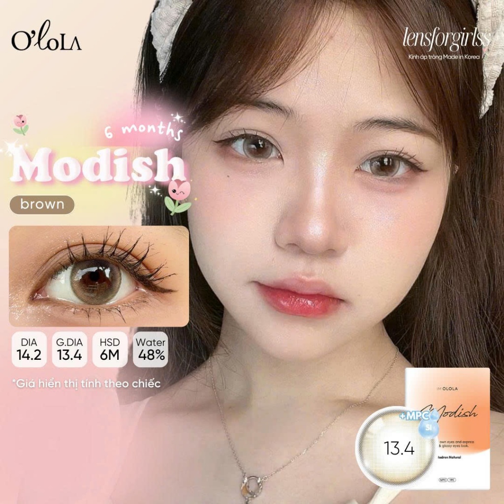 Lens đối xứng | Kính áp tròng GIÃN TRÒNG ẨM CAO MODISH BROWN chính hãng OLOLA | Lens Nâu| LENSFORGIR