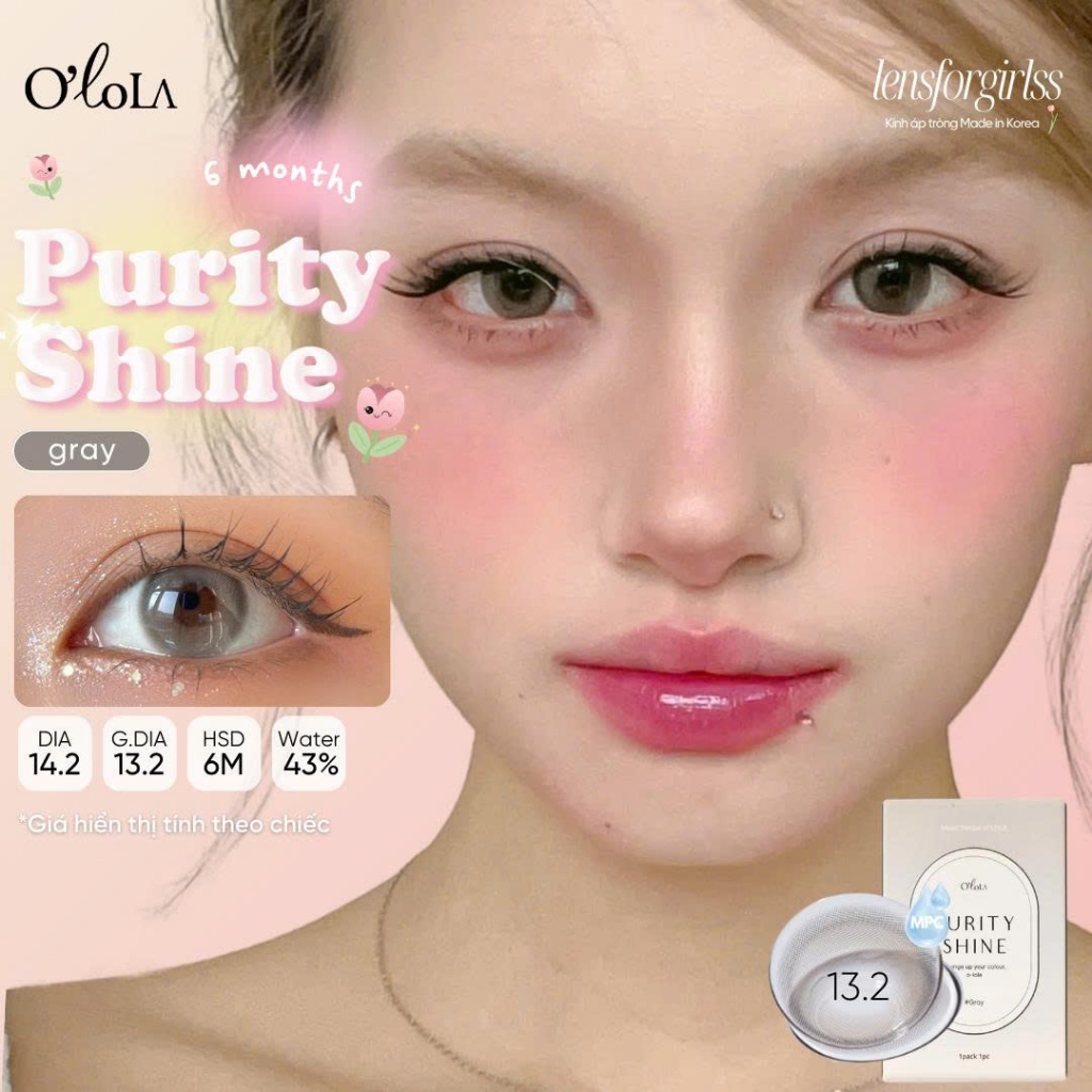 Lens cận | Kính áp tròng GIÃN TRÒNG xám trà PURITY SHINE GRAY chính hãng OLOLA | LENSFORGIRLSS
