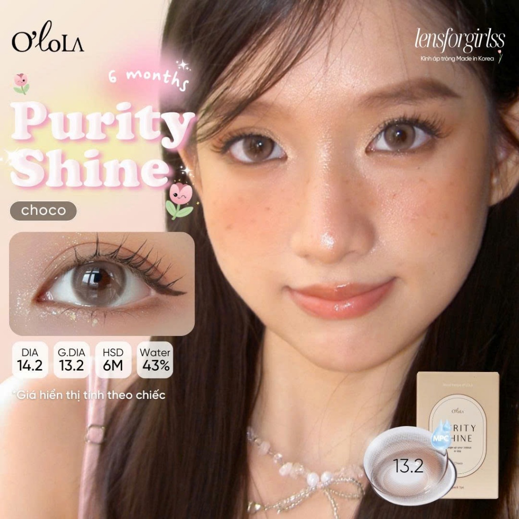 Lens Nâu | Kính áp tròng GIÃN TRÒNG hồng sữa PURITY SHINE CHOCO chính hãng OLOLA | Lens Cận | LENSFO