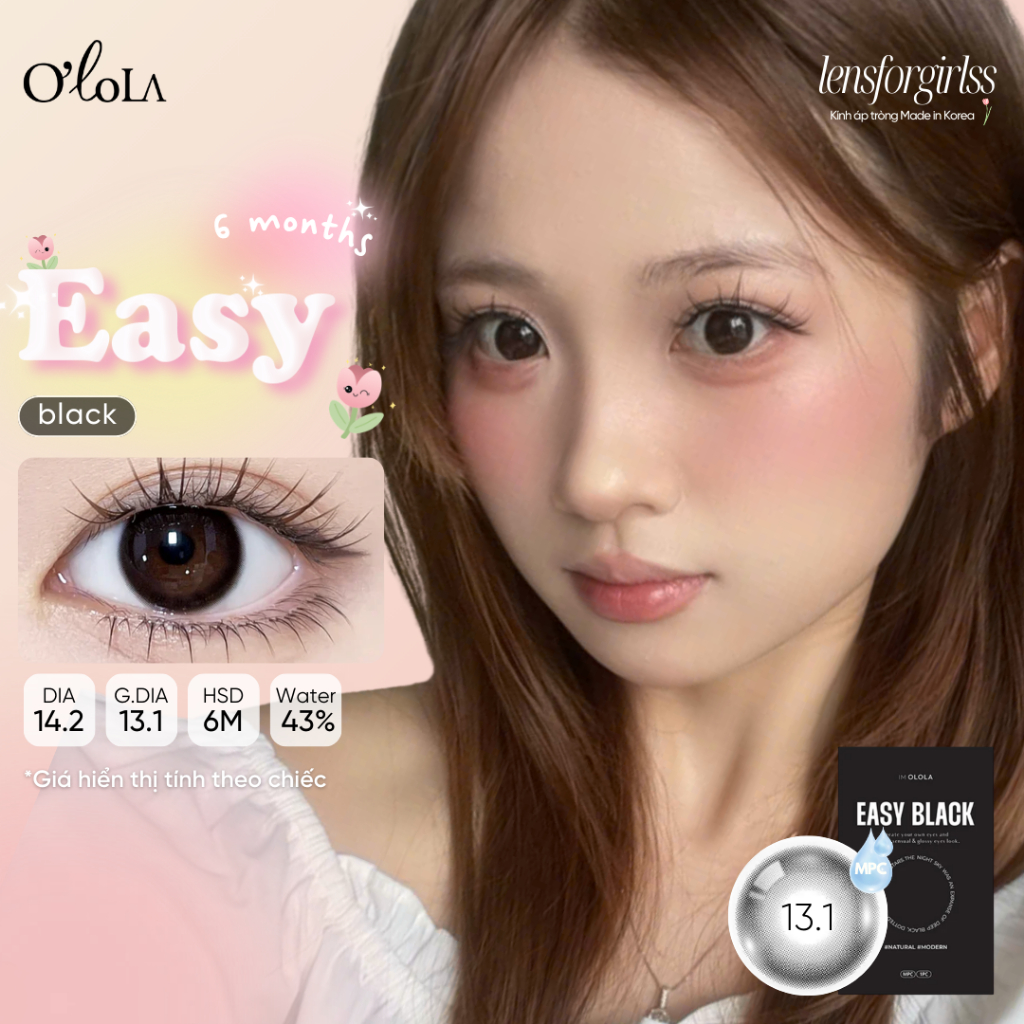 Kính áp tròng đen thuần tự nhiên EASY BLACK chính hãng OLOLA | LENSFORGIRLSS