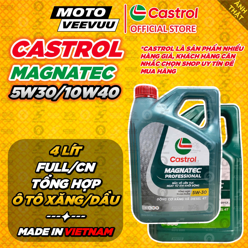 [MTVV-CHÍNH HÃNG] Dầu nhớt xe Ô Tô CASTROL MAGNATEC 5W30 10W40 4 LÍT Động cơ Xăng & Dầu Diesel Full 