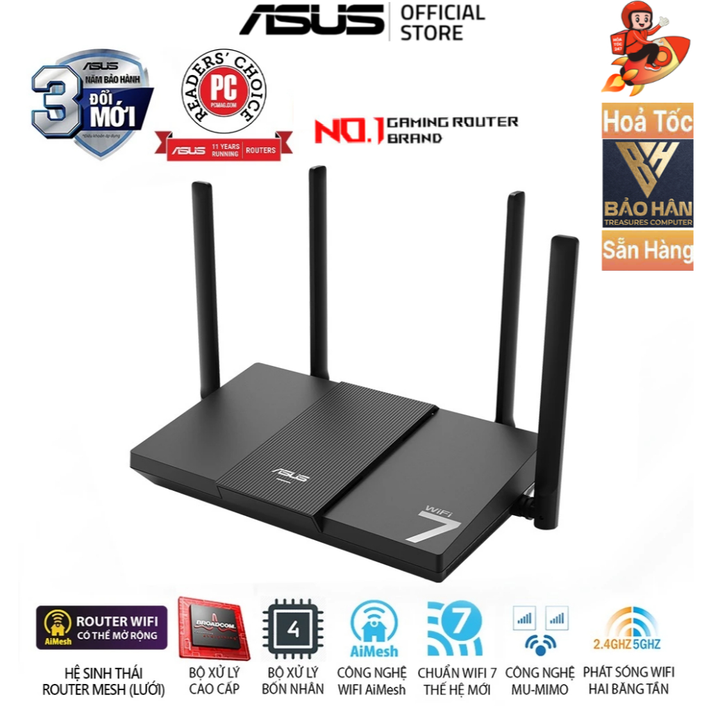 Asus RT-BE50 – BE3600 Dual Band | WiFi 7 (802.11be) | MU-MIMO | Router WiFi có thể mở rộng - Hàng Ch