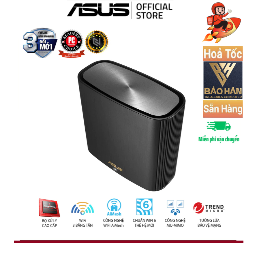 Hệ Thống MESH WI-FI6 ASUS XT8( B-1-PK) Màu Đen 1_Pack ZenWiFi Chuẩn AX6600 3 Băng Tần - Hàng Chính H