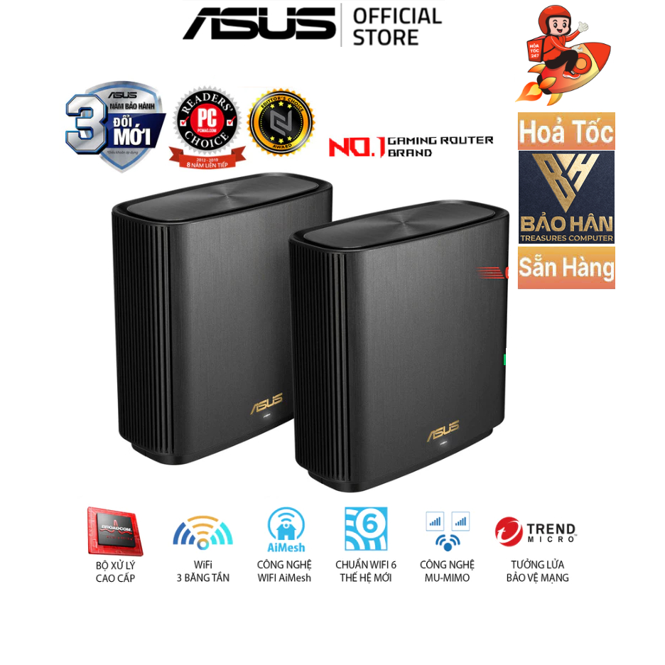Bộ Phát WIFI6 Asus ZenWiFi XT8 2 Pack AX6600 3 Băng Tần - Hàng Chính Hãng Asus Việt Nam