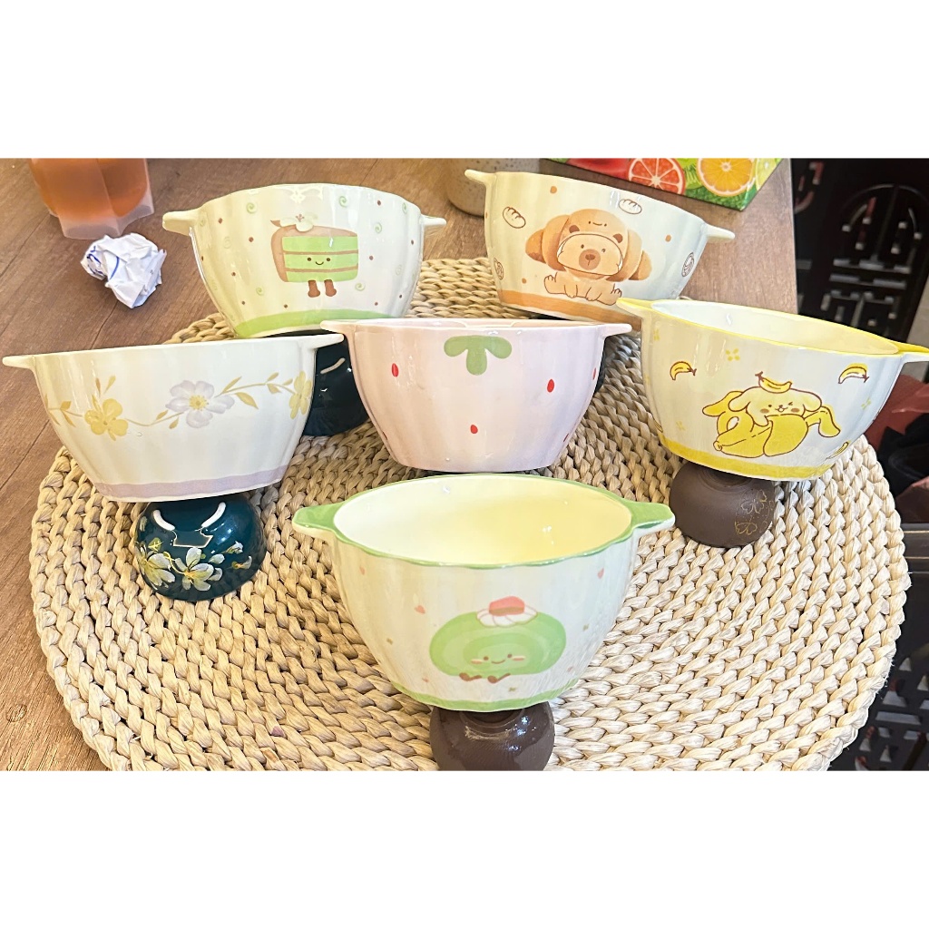 Bát sứ dâu hồng cute, bát sứ có quai