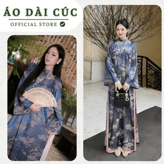 Áo dài cách tân Hồng Hạc , dáng suông tay xòe chất liệu gấm in họa tiết hồng hạc, phù hợp mặc