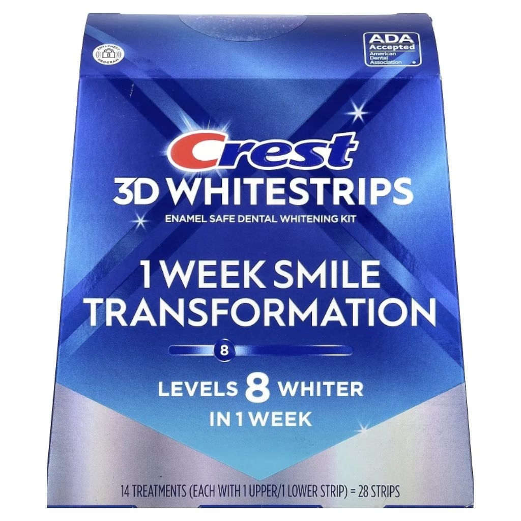 Miếng dán trắng răng Crest 3D Whitestrips 1 Week Smile Transformation LEVELS 8 WHITER IN 1 WEEK