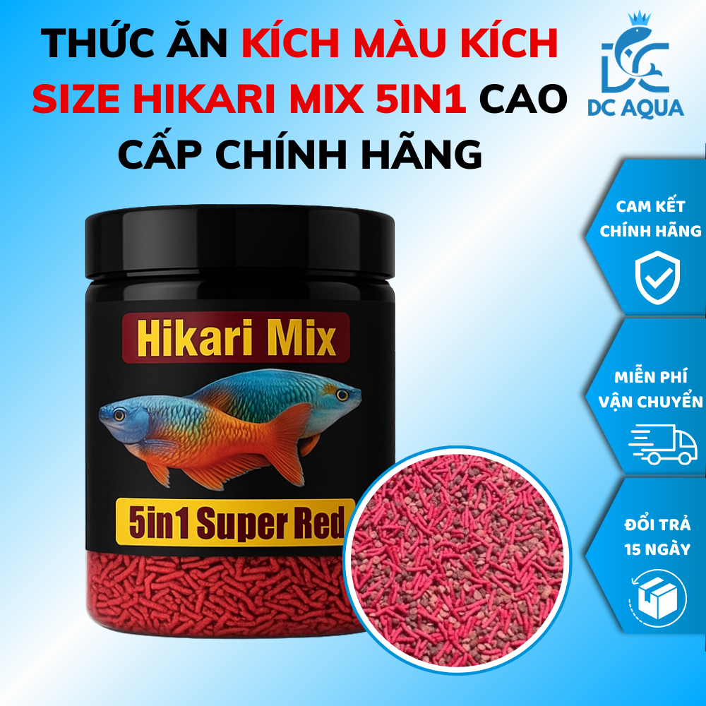 Thức Ăn Hikari Mix 5 trong 1 - Cám Sâu Đỏ, Cám Hạt, Kích Màu, Kích Size, Hộ Trợ Tiêu Hoá Cho Cá Cảnh