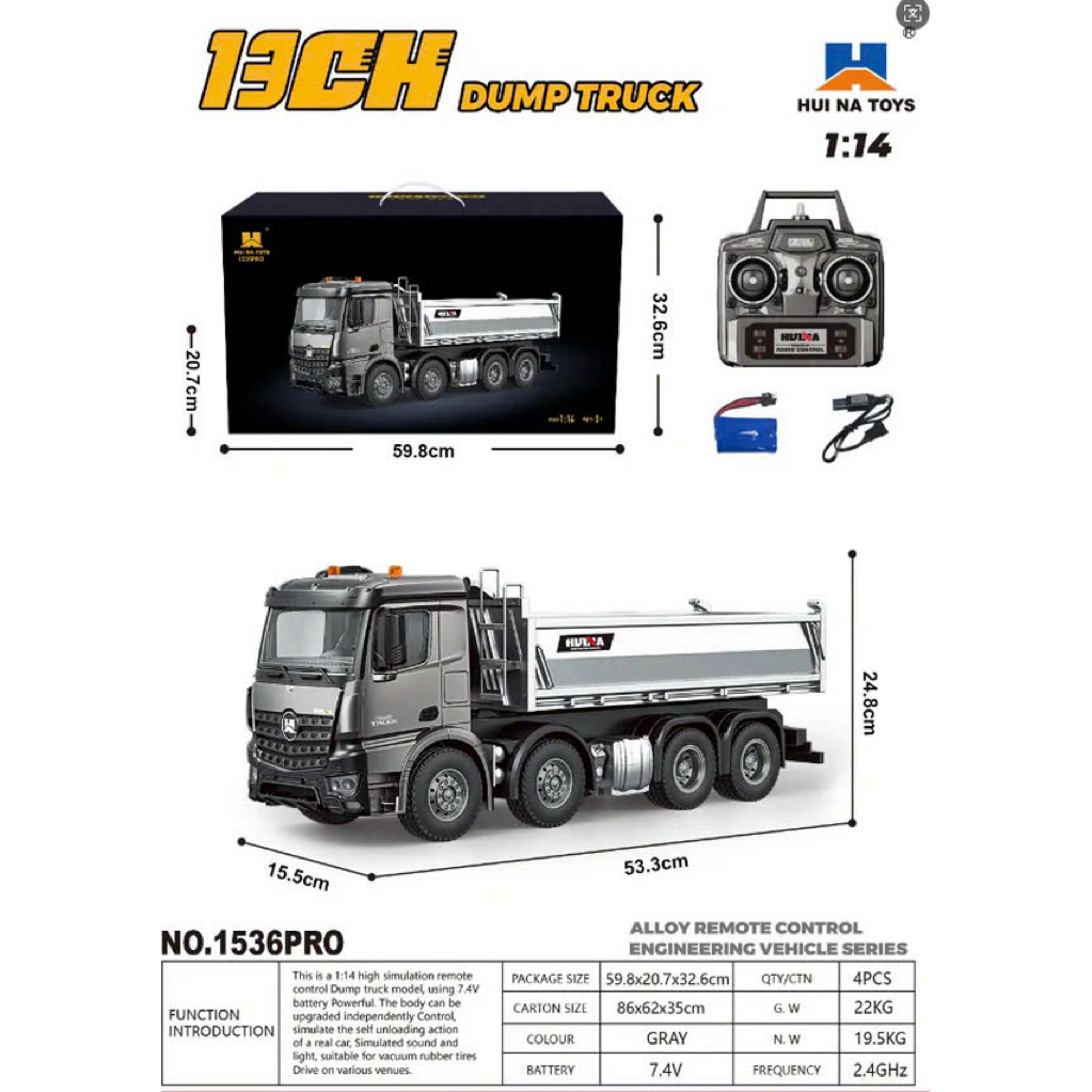 HUINA Xe Ben 1536 Pro Điều Khiển Từ Xa Phiên Bản Kim Loại 14 Kênh Tỉ Lệ Lớn 1/14 Xe Công Trình