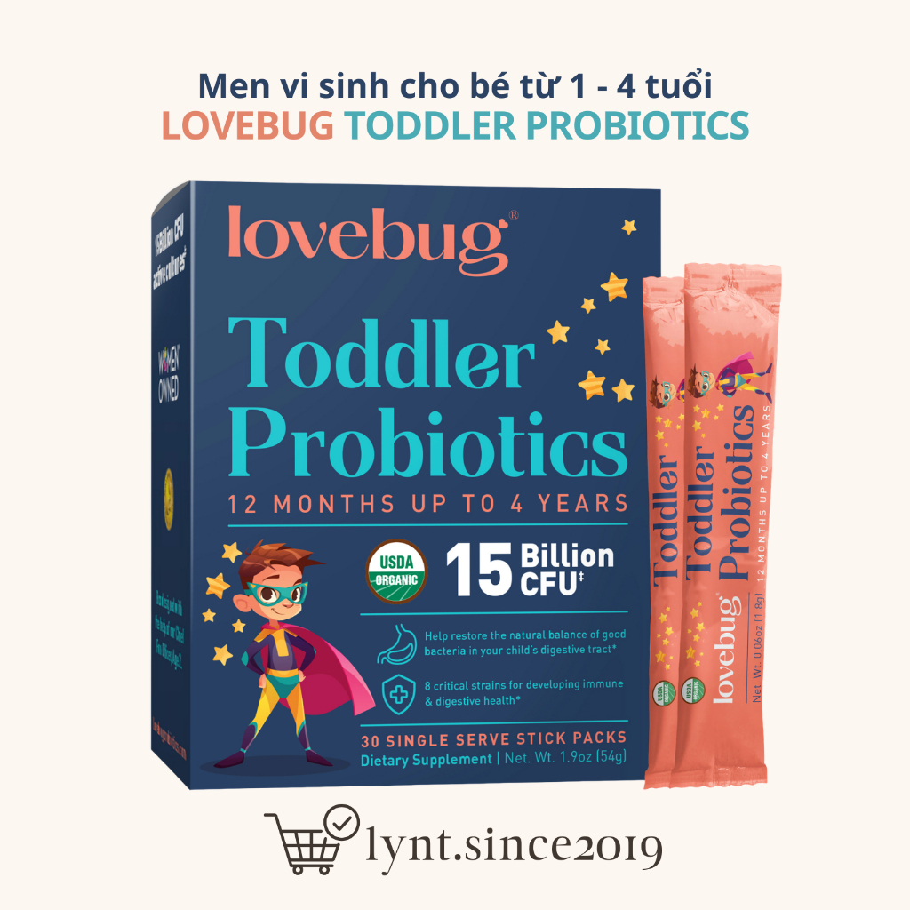 [HỘP 60 GÓI] Men vi sinh hữu cơ Lovebug Toddler Probiotic cho bé 1-4 tuổi