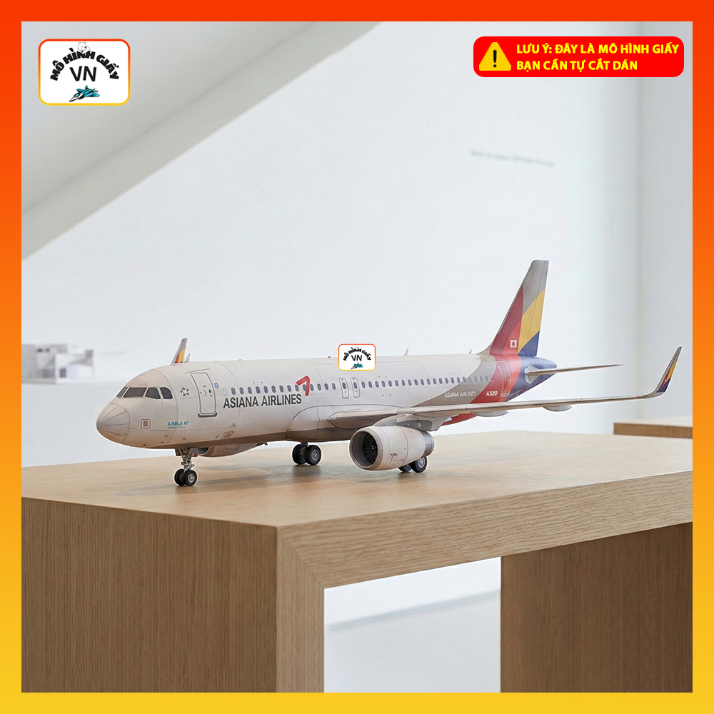 Bộ Kit Lắp Ráp Mô Hình Giấy Máy Bay Airbus A320 Asiana Airlines Tỉ Lệ 1/100 Chất Liệu Giấy Cao Cấp -