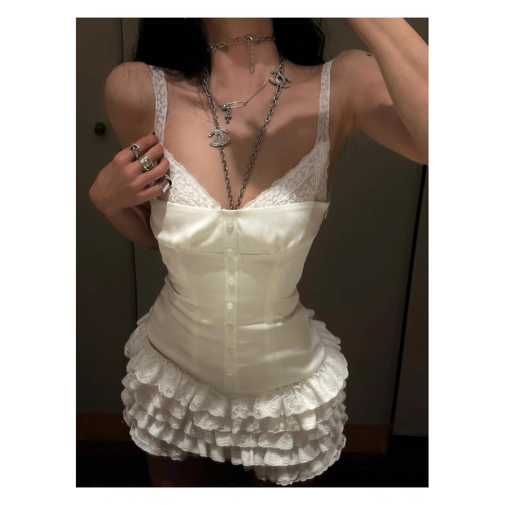 Set áo 2 dây ren ngực kèm chân váy ngắn xếp tầng TABISHOP Set đồ nữ sexy mặc đi phong cách trẻ trung(296) | BigBuy360 - bigbuy360.vn