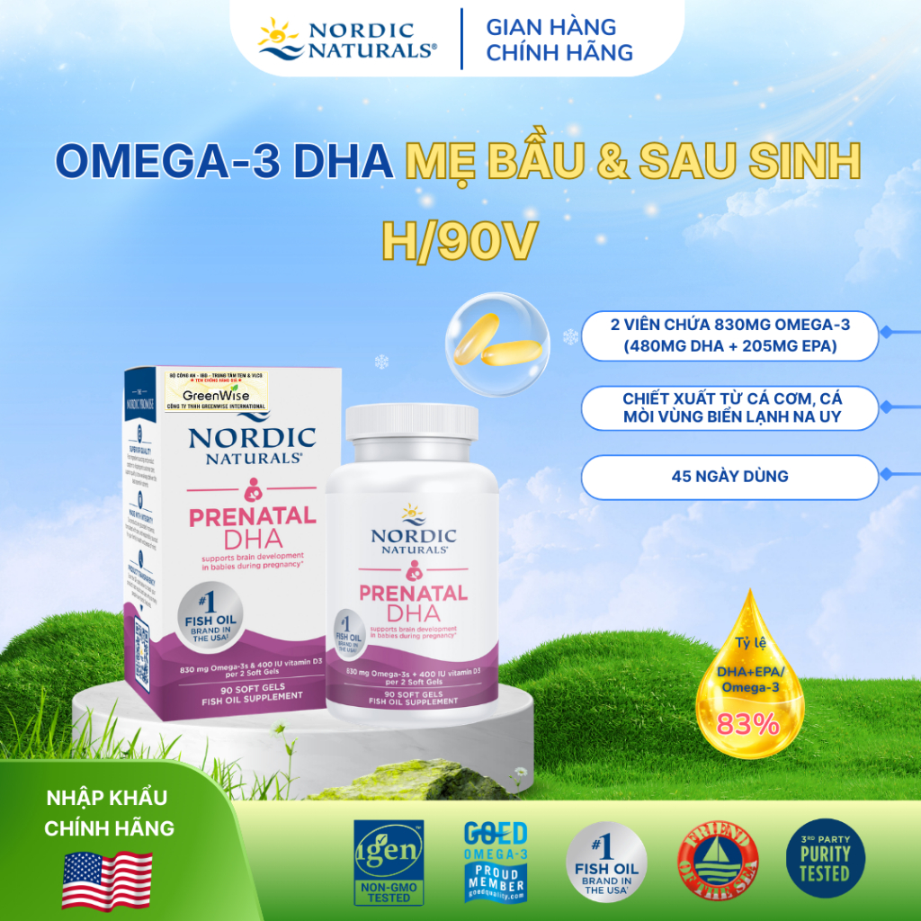 DHA bầu Triglyceride Nordic Naturals lọ 90 viên nang mềm, Hỗ trợ thai kì và thai nhi phát triển khỏe mạnh