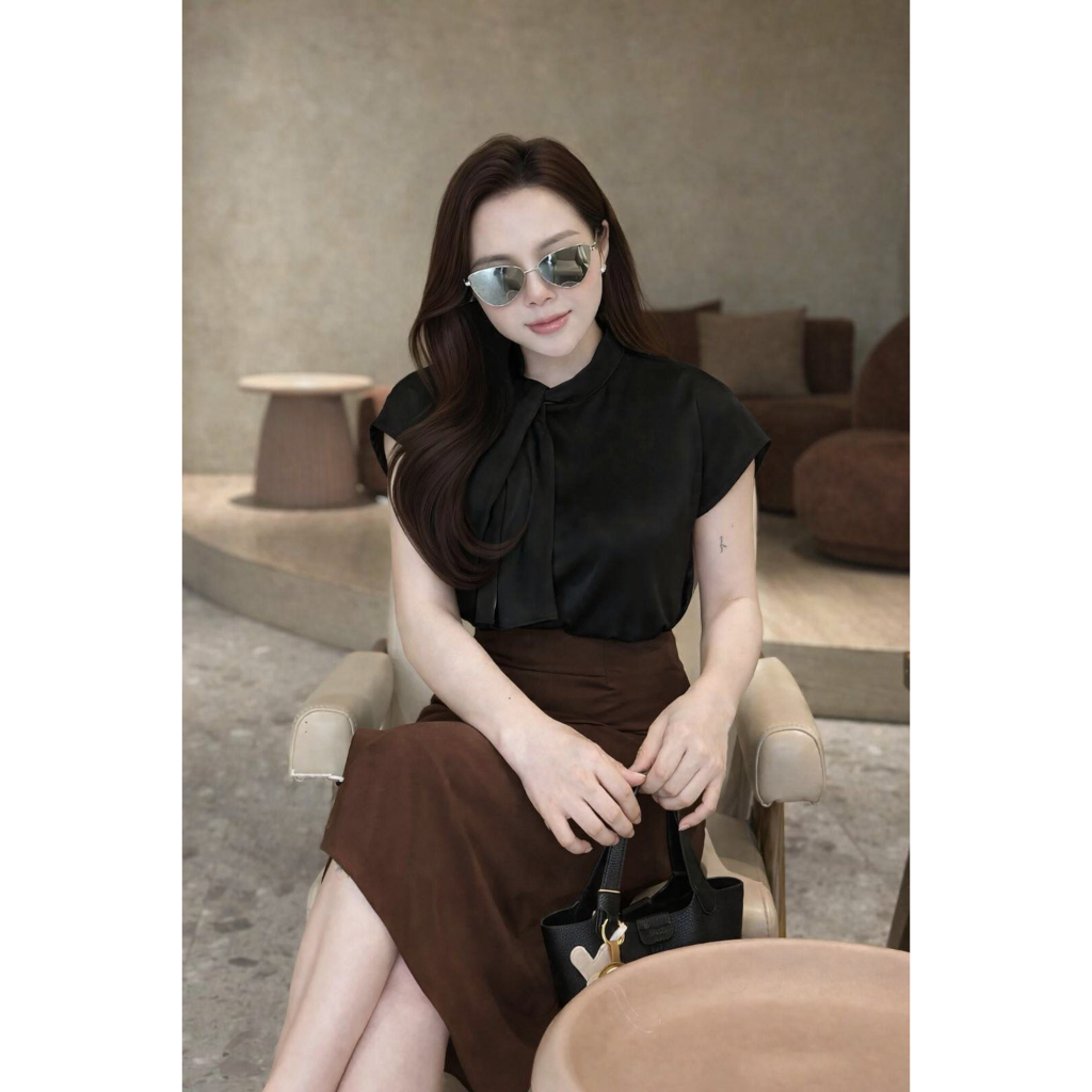 Áo lụa cổ xoắn