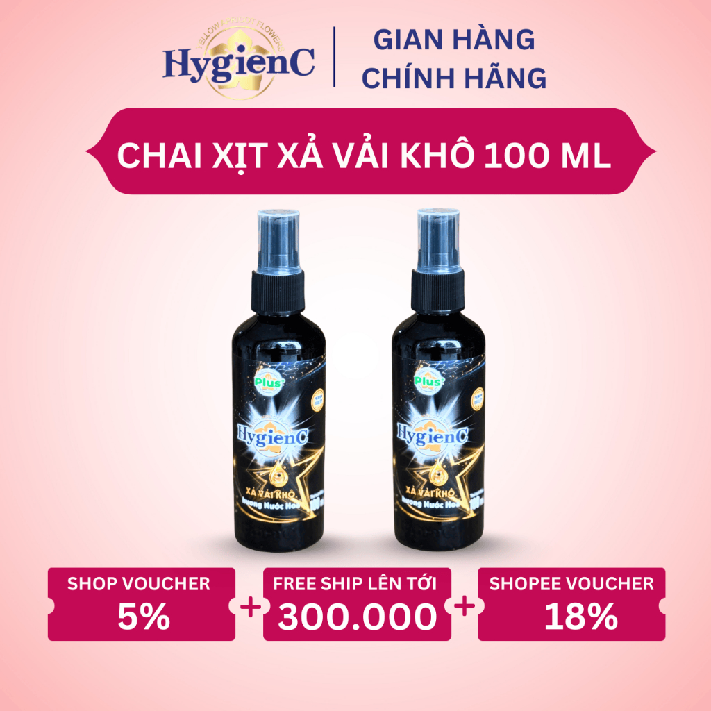 [Diện Mạo Mới] Chai Xịt Xả Vải Khô HygienC Plus 100ml/Chai - Hương Hoa Mẫu Đơn (Quyến Rũ)