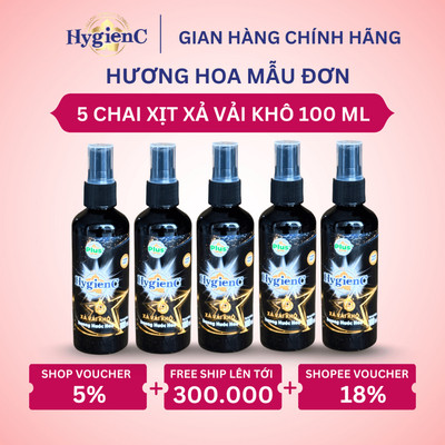 Combo 5 Chai Xịt Xả Vải Khô HygienC Plus 100ML/ Chai - Hương Hoa Mẫu Đơn (Quyến Rũ)