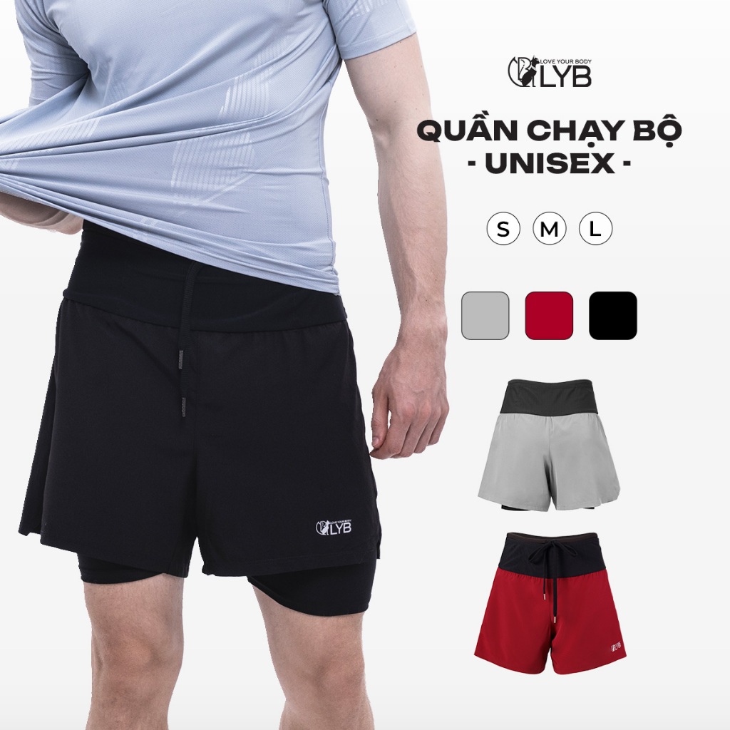 Quần Short Thể Thao Nam Nữ LYB, Quần Chạy Bộ Nam Vải Nhẹ Có Lót Trong, Túi Lưới Sau Tiện Lợi