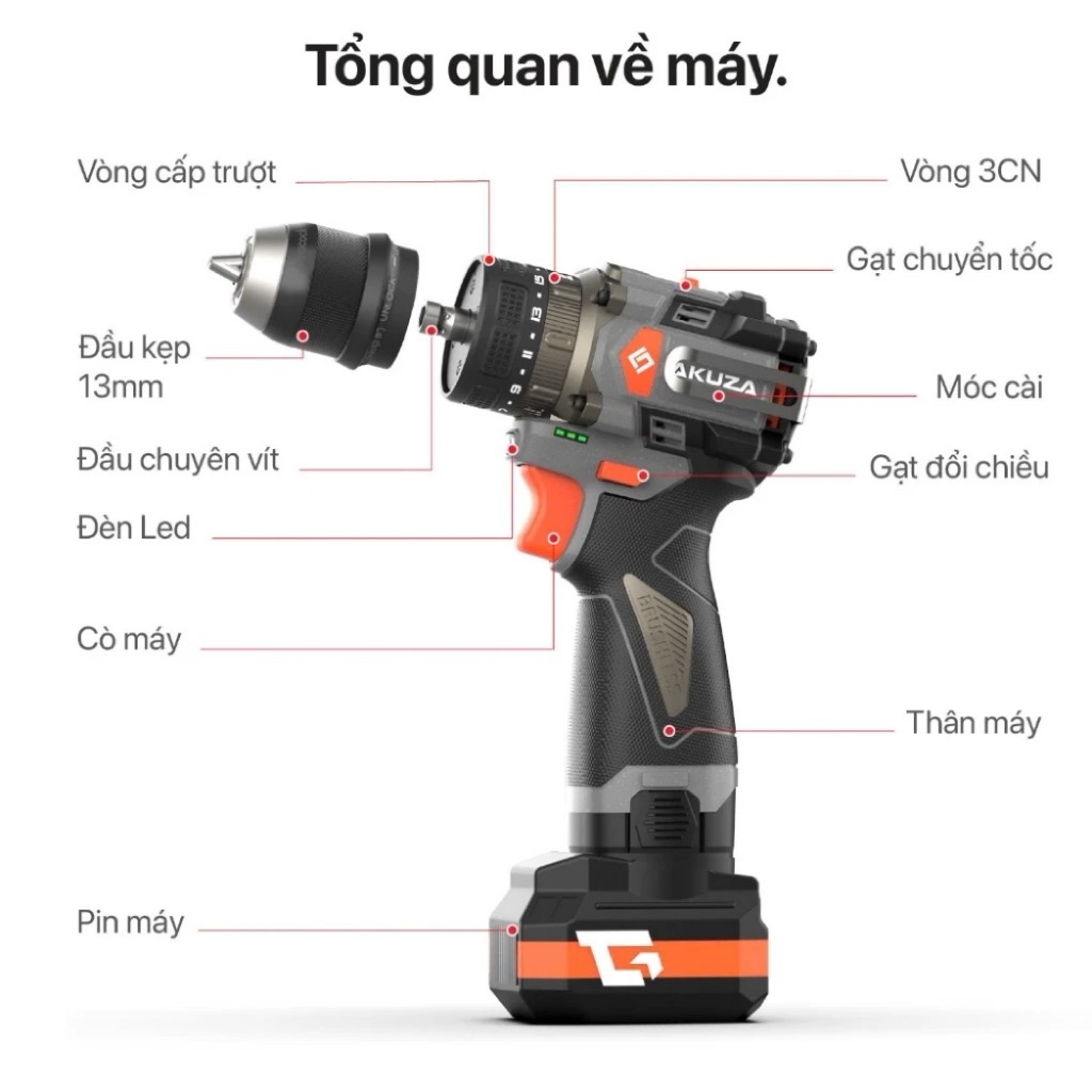 Bộ khoan pin Akuza K8 Quick. Đầu kẹp có thể tháo rời