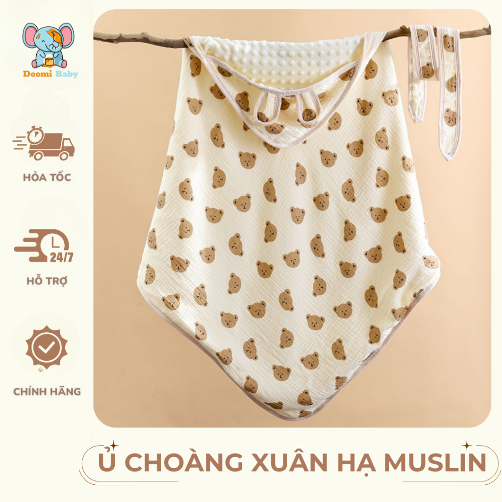 Ủ Xuân Hạ Thoáng Khí Không Bí, Ủ Xô Muslin Hạt Đậu Doomi Baby Mềm Mại - HT627 - HT660