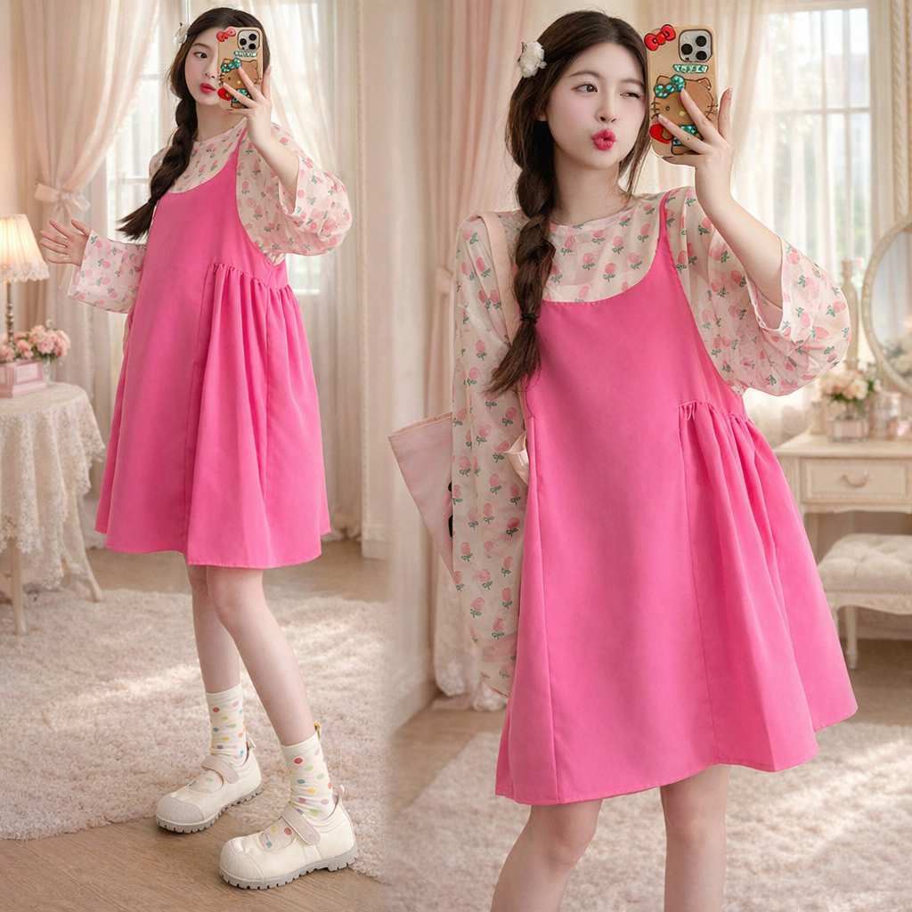 Young Mom | Yếm bầu tiểu thư Y543 màu Hồng xinh xắn, kiểu dáng trẻ trung hàng nhập Quảng Châu