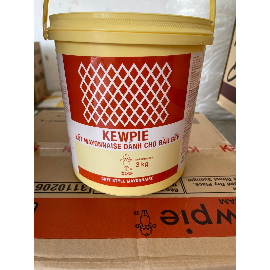 Thùng xốt Mayonnaise 3kg Kewpie dành cho đầu bếp (dạng xô đỏ)/thùng 4 xô