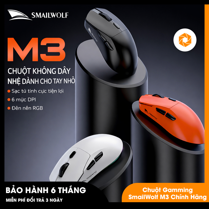 Chuột Gaming SMAILWOLF M3 3 Mode 2.4G/Bluetooth/Type-C 1000Hz PAW3311 Pin 500mAh Nhẹ 65g | Glavicy S