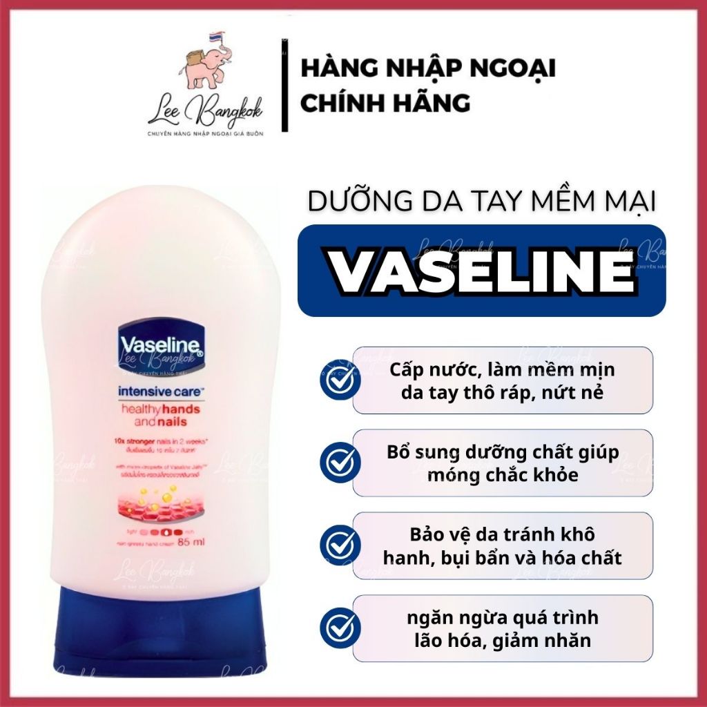 [DATE XA] Kem Dưỡng Da Tay Giúp Làm Ẩm, Mềm Mượt Da Tay Và Móng Tay Vaseline Intensive Care Thái Lan 85ml LEEBANGKOK