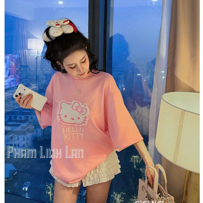 Áo Phông 13DMZ Mix Kitty Màu Hồng Siêu Xinh Kèm Gấu Hàng QCCC