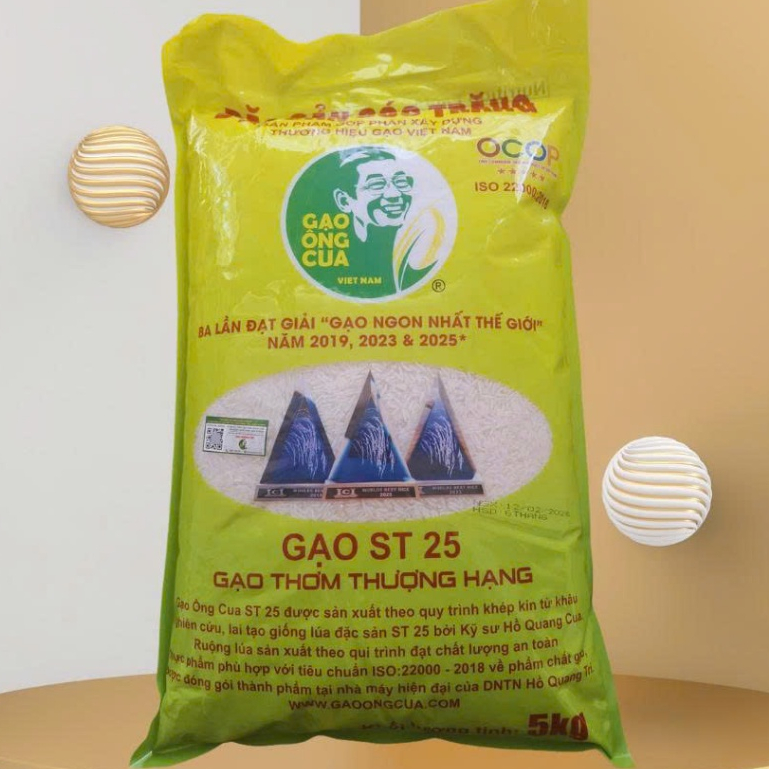 (date mới  ) 5kg Gạo ST25 Chính Hãng Hồ Quang Cua -quét mã QR bằng Icheck