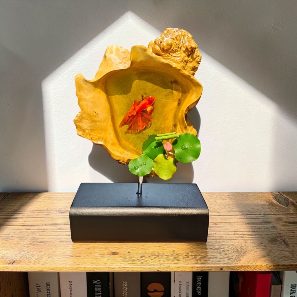 [Hàng sẵn] Tranh Decor Phù Điêu Hồng Ngư Chiêu Tài Diy epoxy resin quà lưu niệm clay gỗ nu