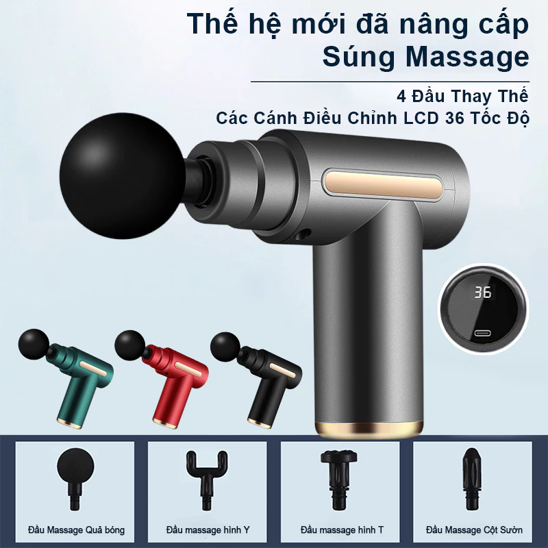 MÁY MASSAGE CẦM TAY GUN OSK-802 – 6 CHẾ ĐỘ, 4 ĐẦU MASSAGE CHUYÊN DỤNG