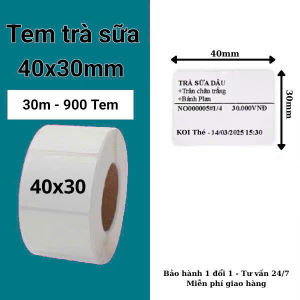 [COMBO 10 CUỘN] Tem in nhiệt  40*30 mm tem trà sữa nhãn 4*3in mã vạch 30x40 tem phụ 40x30mm giấy nhi