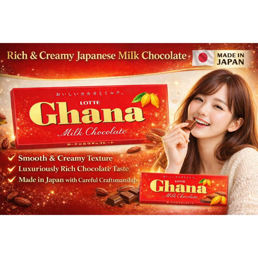LOTTE Ghana Milk Chocolate – 10 Bar Value Pack Rich & Creamy Japanese Milk Chocolate (Made in Japan)