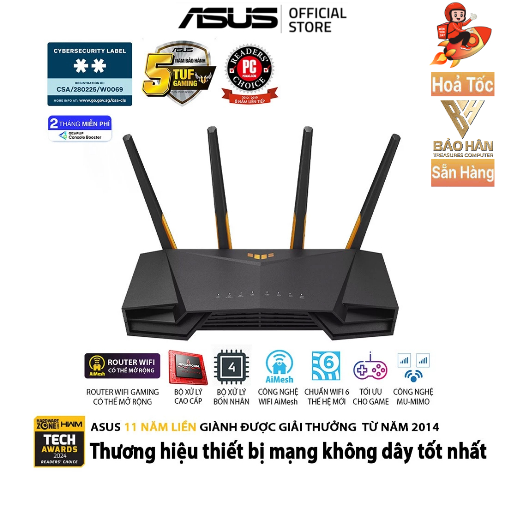 Router Wifi 6 ASUS TUF - AX4200 Băng Tần Kép Chuẩn AX4200 (Router WiFi AI Mesh mở rộng) - Hàng Chính