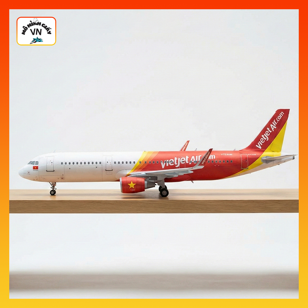 Bộ Kit Lắp Ráp Mô Hình Giấy Máy Bay Airbus A321 Vietjet Air Tỉ Lệ 1/72 Chất Liệu Giấy Cao Cấp - Mohi