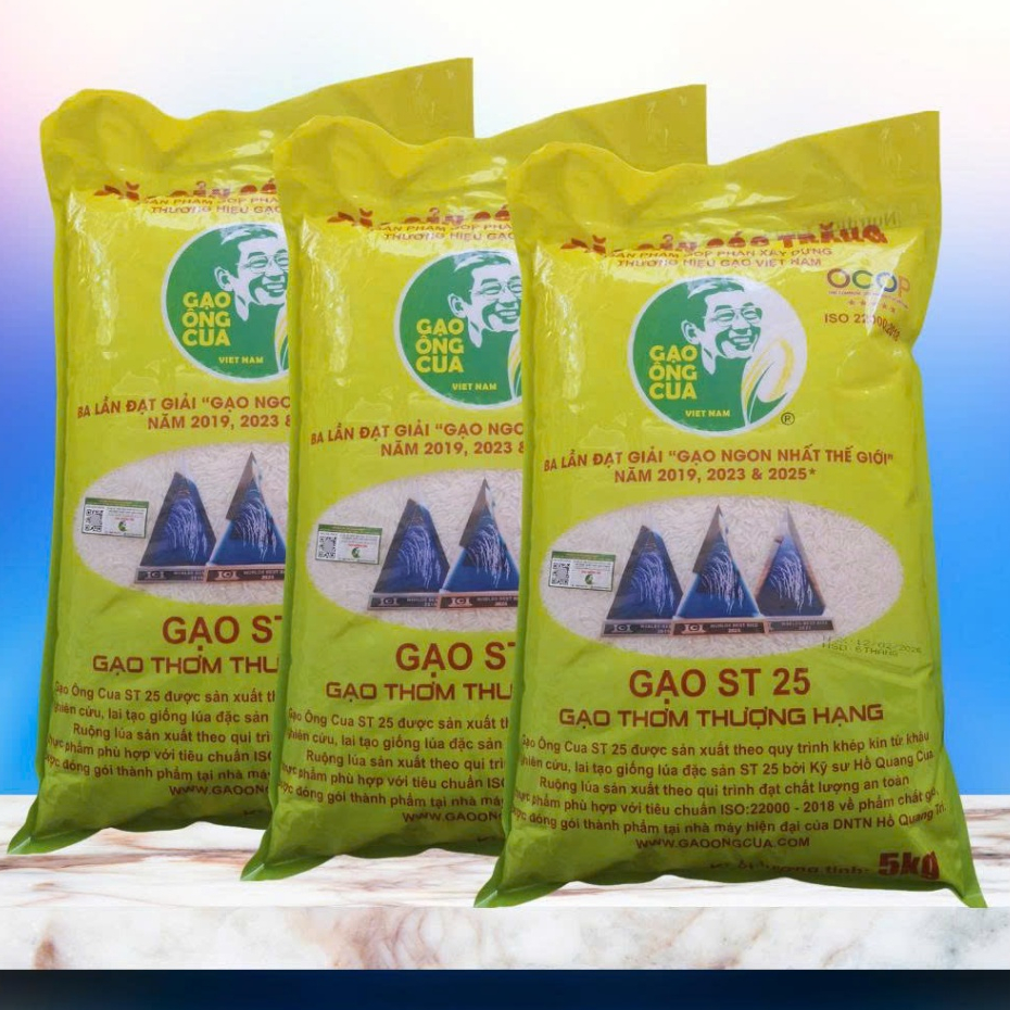 (date mới  ) 15kg Gạo ST25 Chính Hãng Hồ Quang Cua -quét mã QR bằng Icheck