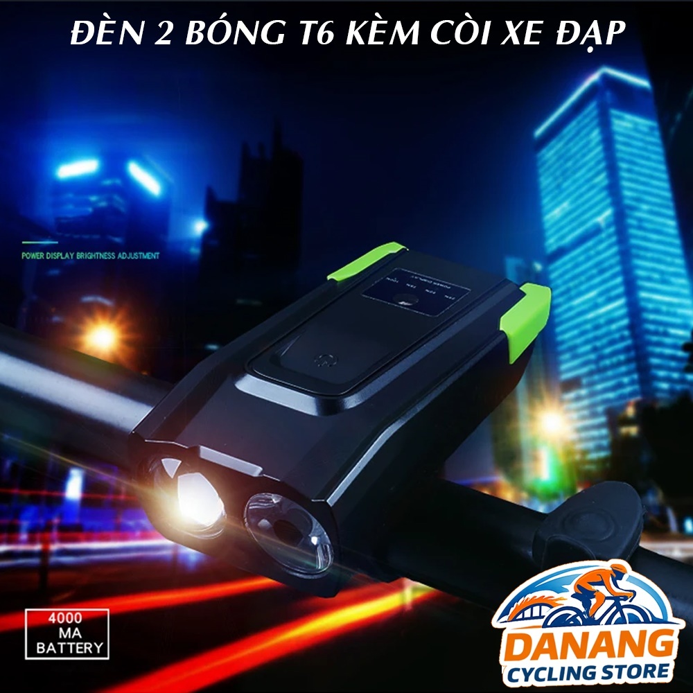 Đèn Xe Đạp Kèm Còi BK-1718 2 LED Siêu Sáng – Pin Sạc 4000mAh