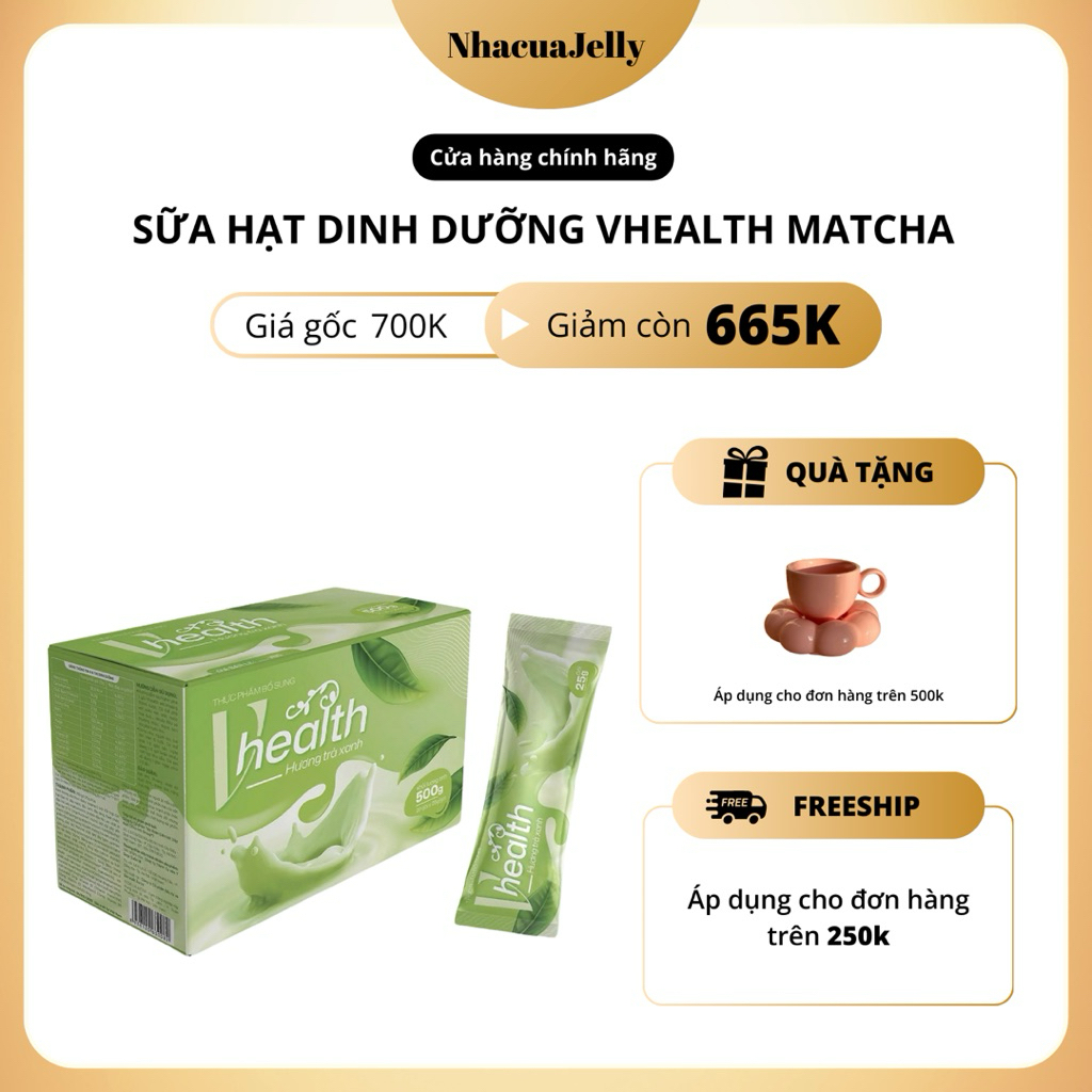 Sữa hạt dinh dưỡng VHealth Matcha giúp bổ sung năng lượng và duy trì nhịp làm việc - Hàng chính hãng