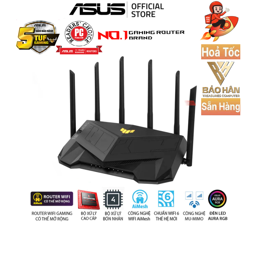 Bộ Phát Wifi6 ASUS TUF-AX6000 Gaming Router Chuẩn AX6000 1148+4804 Mbps (Router WiFi Ai Mesh mở rộng