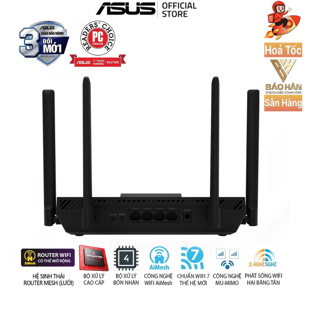 [BE3600] Bộ Phát Wifi 7 Asus RT-BE50 Gaming, Cổng 2.5G, Quad Core - Hàng Chính Hãng