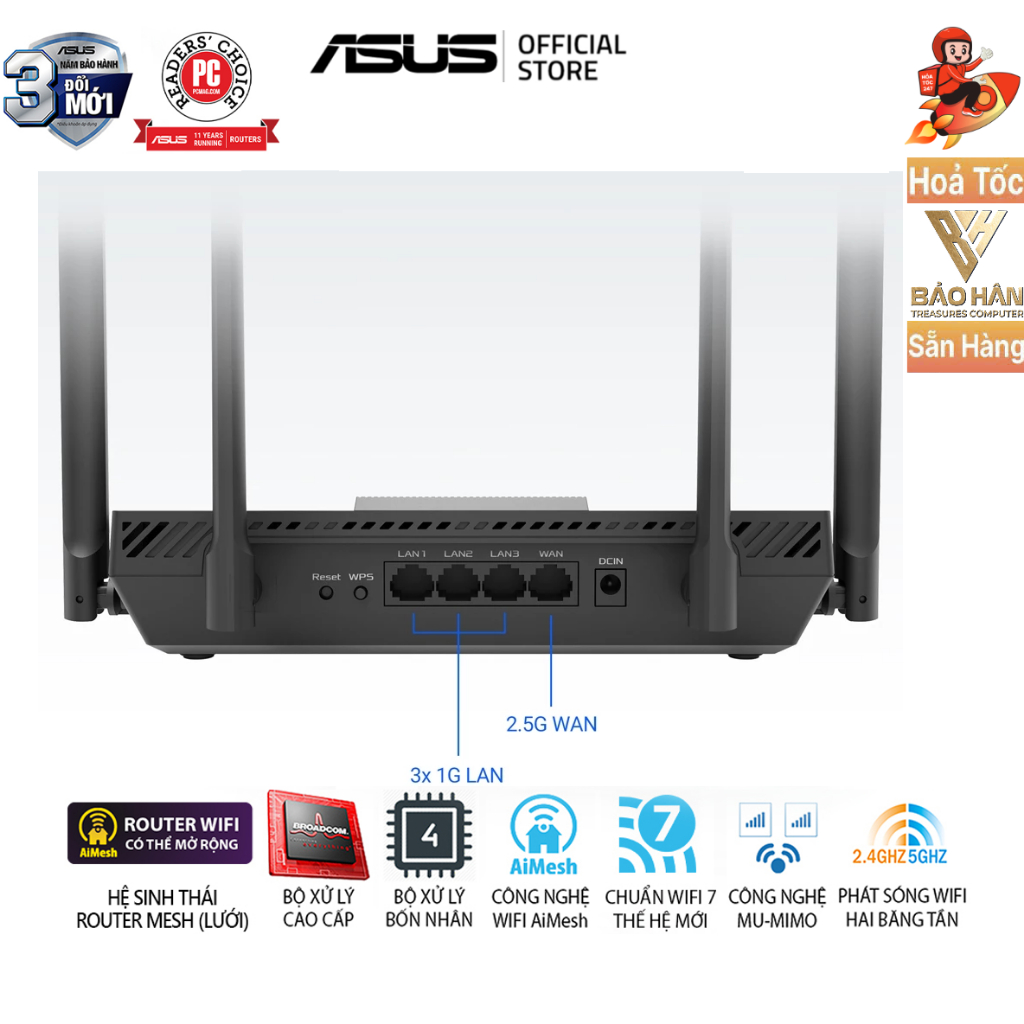 Bộ Phát Wifi 7 chuẩn BE3600 ASUS RT-BE50